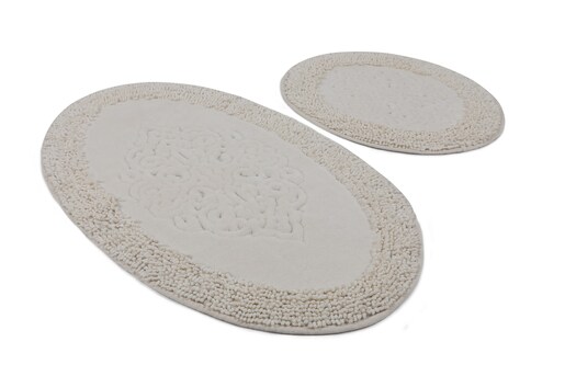 Kupaonski set tepiha Piante oval 50x60cm i 60x100cm, 2/1, bijeli