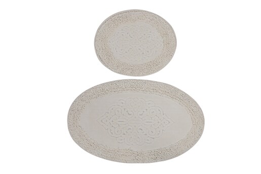 Kupaonski set tepiha Piante oval 50x60cm i 60x100cm, 2/1, bijeli