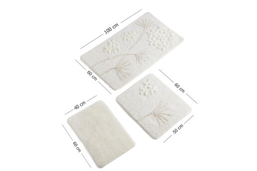 Kupaonski set tepiha Cvijet 40x60cm, 50x60cm i 60x100cm, 3/1, bijeli
