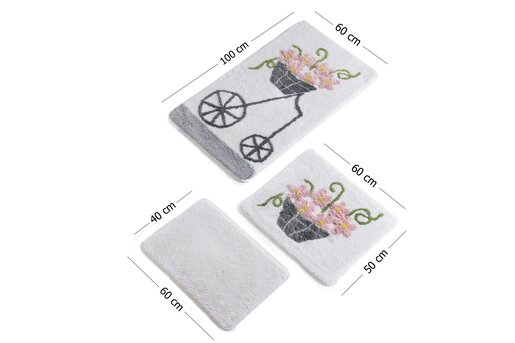 Kupaonski set tepiha Alacati 40x60cm, 50x60cm i 60x100cm, 3/1, rozi