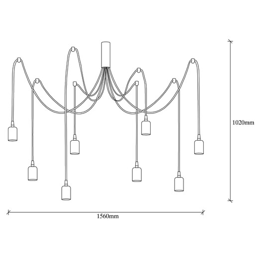 Visilica KABLUNI, 6 x E27, crna