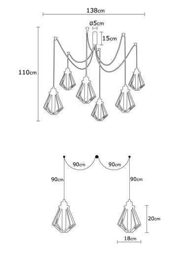 Visilica OLI,  6 x E27, crna