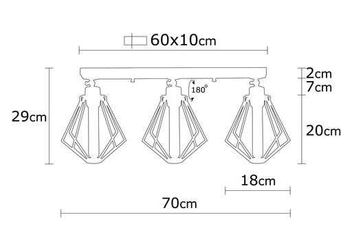 Stropna svjetiljka OYLAT 2, 3 x E27, crna
