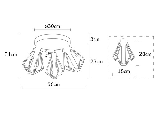Stropna svjetiljka OYLAT, 3 x E27,  crna