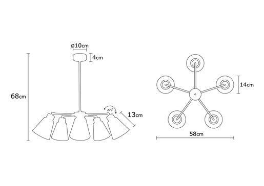 Stropna svjetiljka BABE, 5 x E27, šarena
