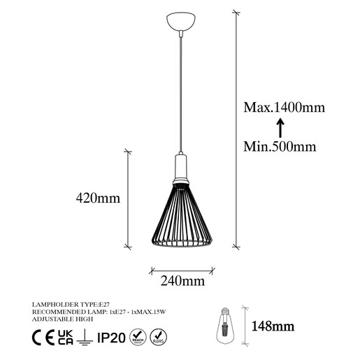 Visilica DEAR, E27, crna