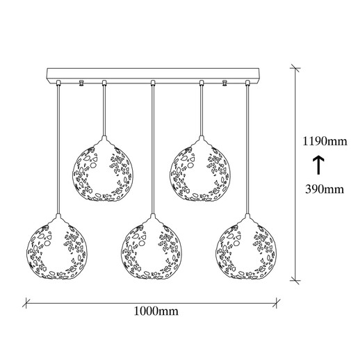 Stropna svjetiljka FELLINI 5, 5 x E27, crna