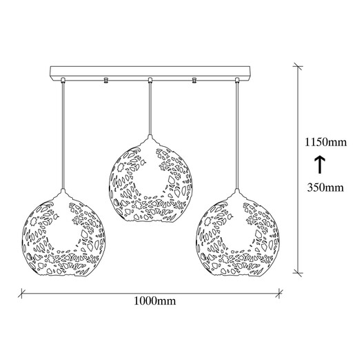 Visilica PANDA, 3 x E27,  crna
