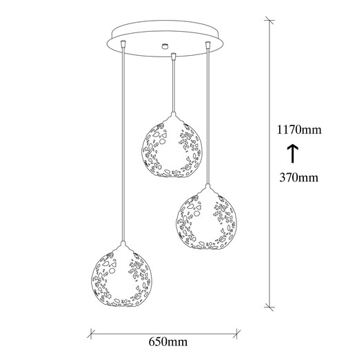 Visilica PANDA S,  3 x E27, crna