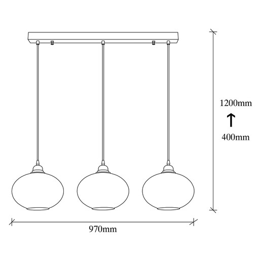 Visilica SMOKED 1, 3 x E27, crna