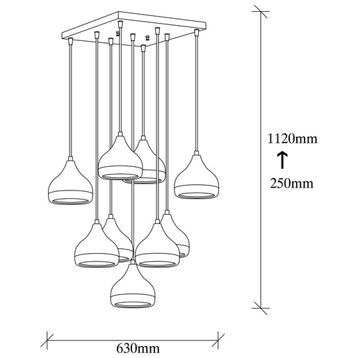 Visilica YILDO ROUND, 9 x E27, crna
