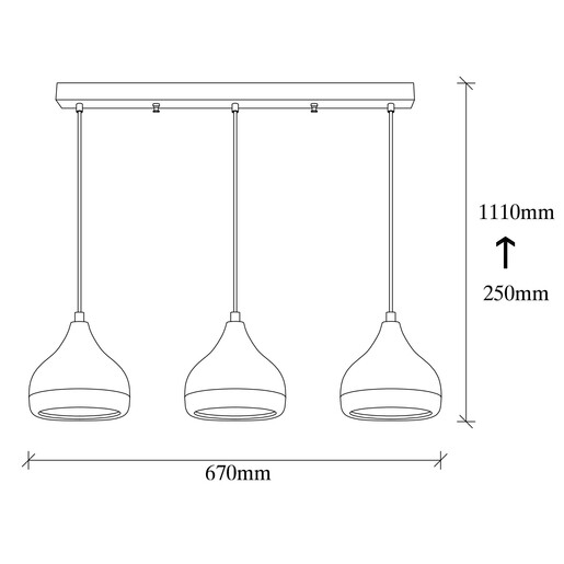 Visilica CHOOP 2, 3 x E27, crno/bakreno, metal