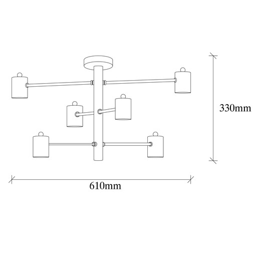 Visilica HEXA, 6 x E27, crna