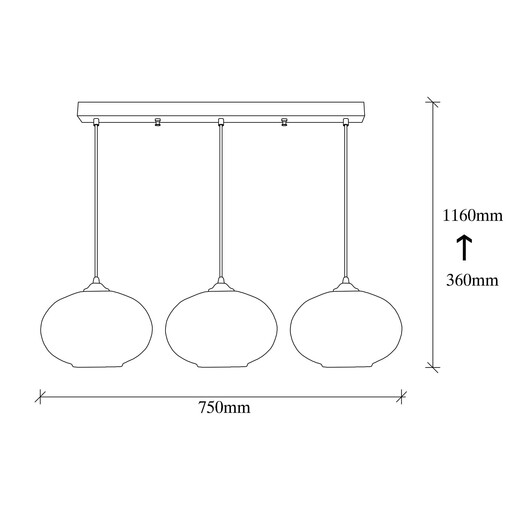Visilica CAMINI L, 3 x  E27, crno/mjedena
