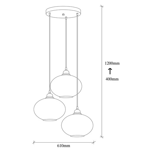 Visilica SMOKED, 3 x E27, crna