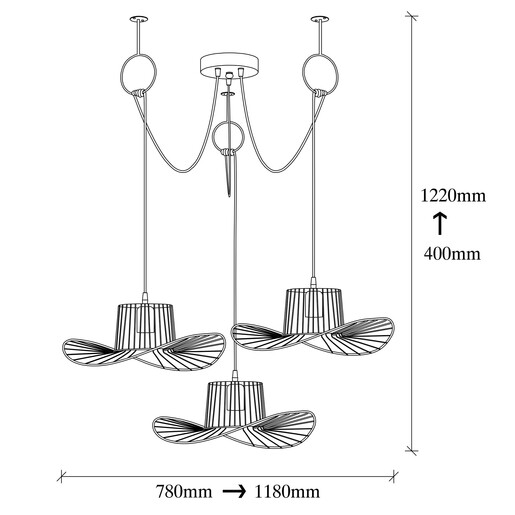 Visilica SOCKET, 3 x E27, crna