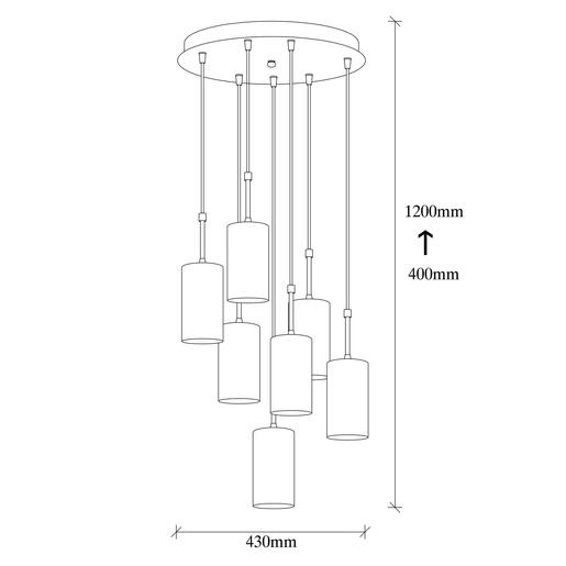 Visilica KEM  ROUND, 7 x  E27, antique crna