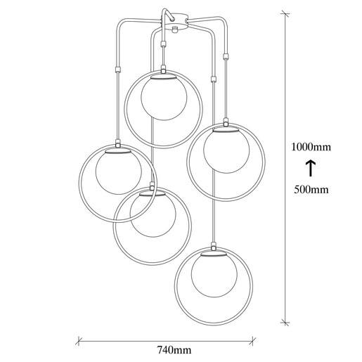 Visilica DOLUNAY, 5 x E27, crno/bijela