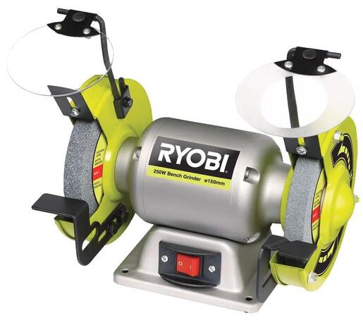 RYOBI stolna dvostruka brusilica RBG6G1 - 250W, brusne ploče150mm, prihvat 12.7mm, u setu dvije ploče granulacije 36/60, dva zaštitna stakla, masa 12kg