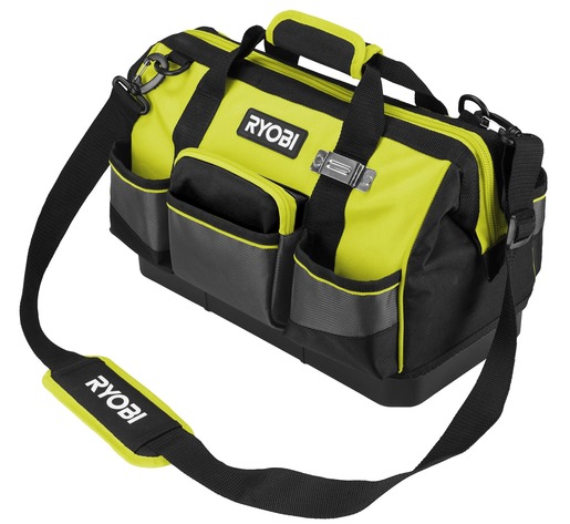 RYOBI mala torba RSSSTB1, sadrži 6 x unutarnjih džepova, 3 x otvorena džepa sprijeda, 1 x prednja torba s patentnim zatvaračem, 3 x otvorena džepa straga, 1 x držač trake