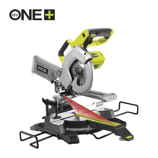 RYOBI akumulatorska potezno-nagibna pila R18MS216-0 - 18V ONE+, list pile 216mm/48z, broj okretaja 3200/min, rad pod kutom do 45⁰ i nagibom do 45⁰, laser za označavanje mjesta reza