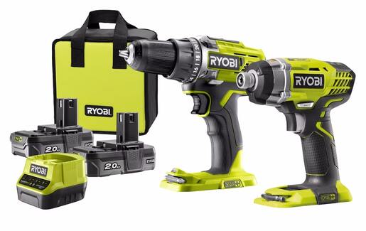 RYOBI akumulatorski set, bušilica-odvijač R18DD3(50NM) + udarni odvijač R18ID3 1/4” (220Nm,3 brzine), + dva akumulatora 18V 2,0Ah + punjač + meka torba - R18DDID-220S