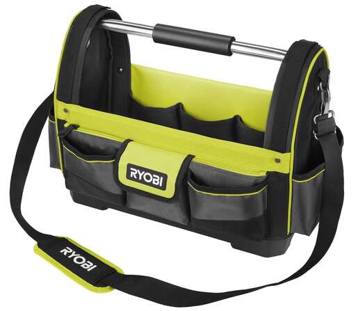 RYOBI velika otvorena torba sa čvrstim dnom od polipropilena RSSLOT1 , podstavljenim remenom za rame i šipkom od nehrđajućeg čelika s ergonomskim rukohvatom