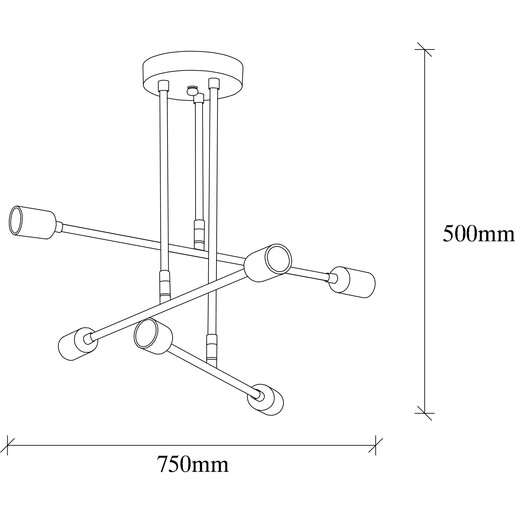 Visilica FLOWER L, 6 x E27, crna