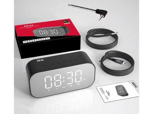 AKAI radio budilica, FM radio, BT, HandsFree, microSD, crna ABTS-C5