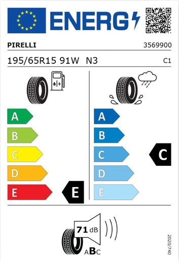 Pirelli 195/65R15 P6000 POWERGY 91W , Pot: D, Pri: C, Buka: 71 dB
