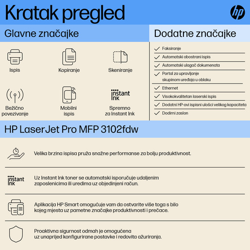 HP multifunkcijski laserski pisač LaserJet Pro 3102fdw, 3G630F