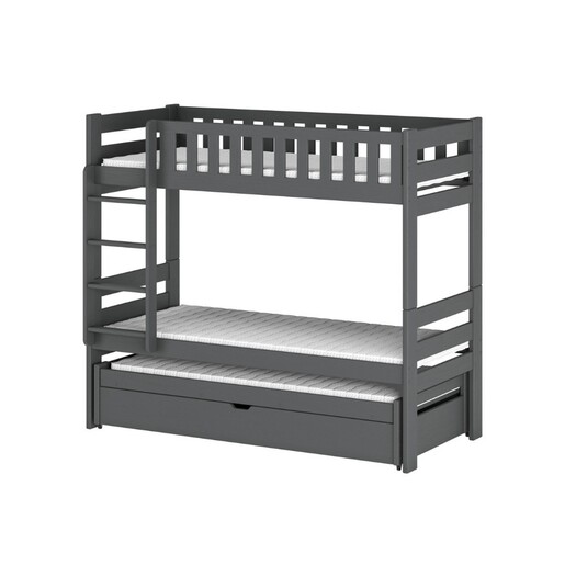 Drveni dječji krevet na kat Harvey s tri kreveta i spremištem, 190 x 90 cm, grafit