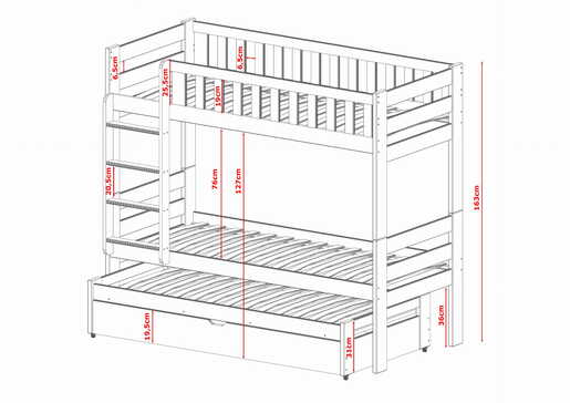 Drveni dječji krevet na kat Harvey s tri kreveta i spremištem, 190 x 90 cm, grafit