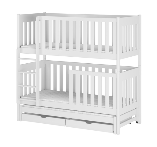 Drveni dječji krevet na kat Emilka s tri kreveta i ladicom, 200 x 90 cm, bijeli