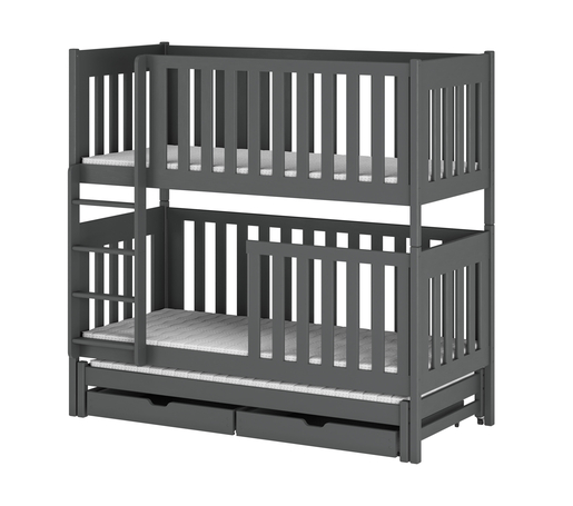 Drveni dječji krevet na kat Emilka s tri kreveta i ladicom, 180 x 80 cm, grafit