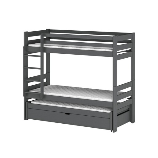 Drveni dječji krevet na kat Lessi s tri kreveta i spremištem, 190 x 90 cm, grafit