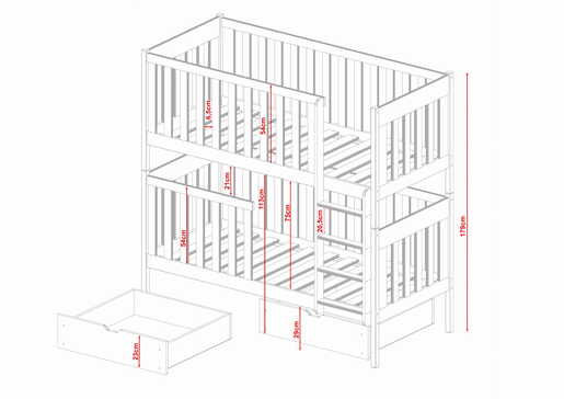 Drveni dječji krevet na kat Dawid s ladicom, 190 x 90 cm, grafit