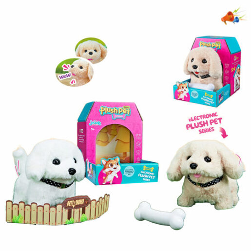 Plišani psić koji laje i hoda s kosti