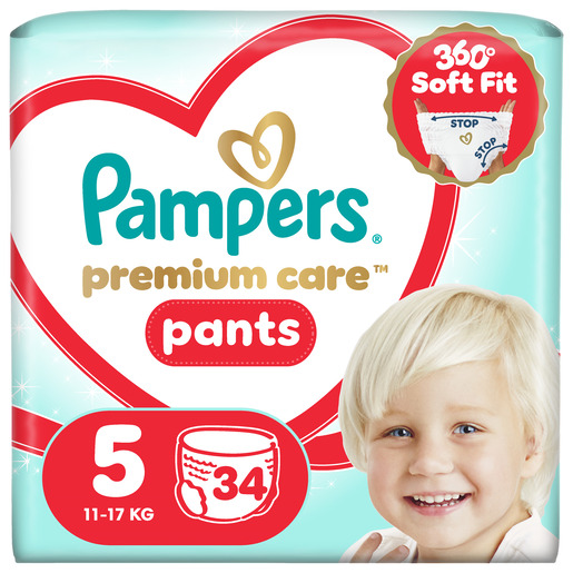 Pampers Premium Care Pants, Veličina 5,  Pelena-Gaćica, 34 pelena, 12kg - 17kg