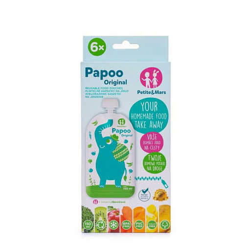 Petite&Mars Papoo Original Slon vrećice za kašice, 6 komada