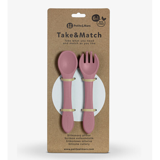 Petite&Mars silikonska žlica i vilica Take&Match, Dusty Rose