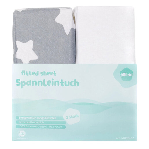 Fillikid plahta Jersey 140x70cm, 2 komada, siva i bijela