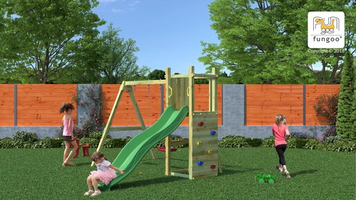 Fungoo drveno dječje igralište - set FUNNY 3 s duplom ljuljačkom i pješčanikom