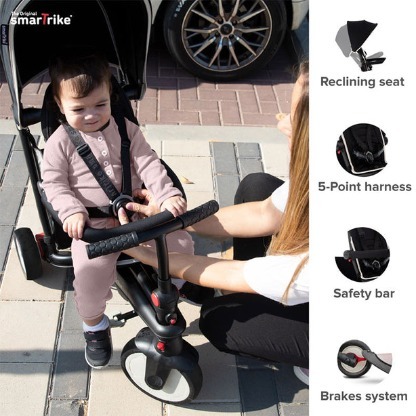 Smart Trike tricikl Folding Str 3 - Black with Cream Piping