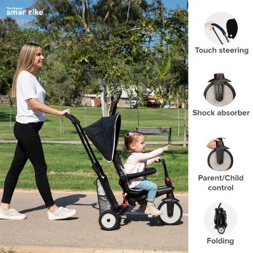 Smart Trike tricikl Folding Str 3 - Black with Cream Piping