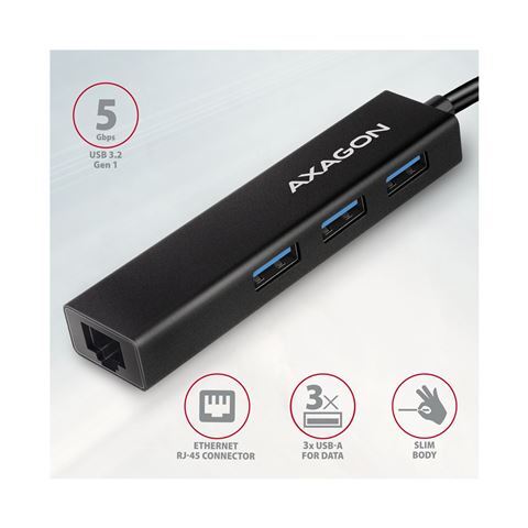 AXAGON USB-C HUB, 3x USB 3.2 Gen 1 + GLAN, 20cm, metal (HMC-GL3A)