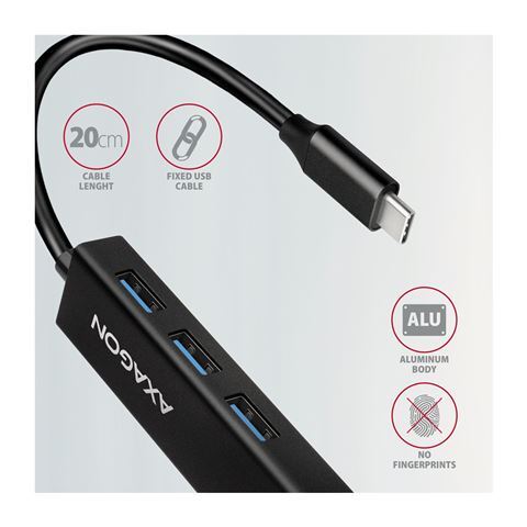 AXAGON USB-C HUB, 3x USB 3.2 Gen 1 + GLAN, 20cm, metal (HMC-GL3A)