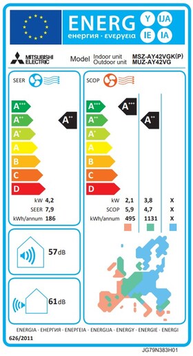 Mitsubishi Electric klima uređaj Super Inverter Plus 4.2 kW - MSZ-AY42VGKP/MUZ-AY42VG