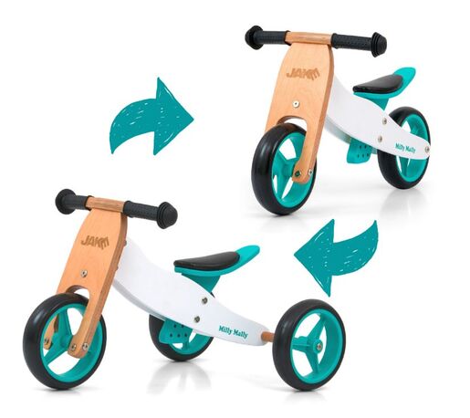 Milly Mally tricikl Jake 2u1, drvo/tirkizni