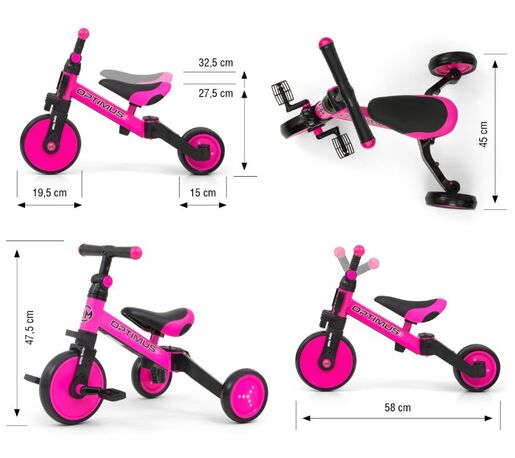 Dječji tricikl-guralica 3u1 Optimus, roza